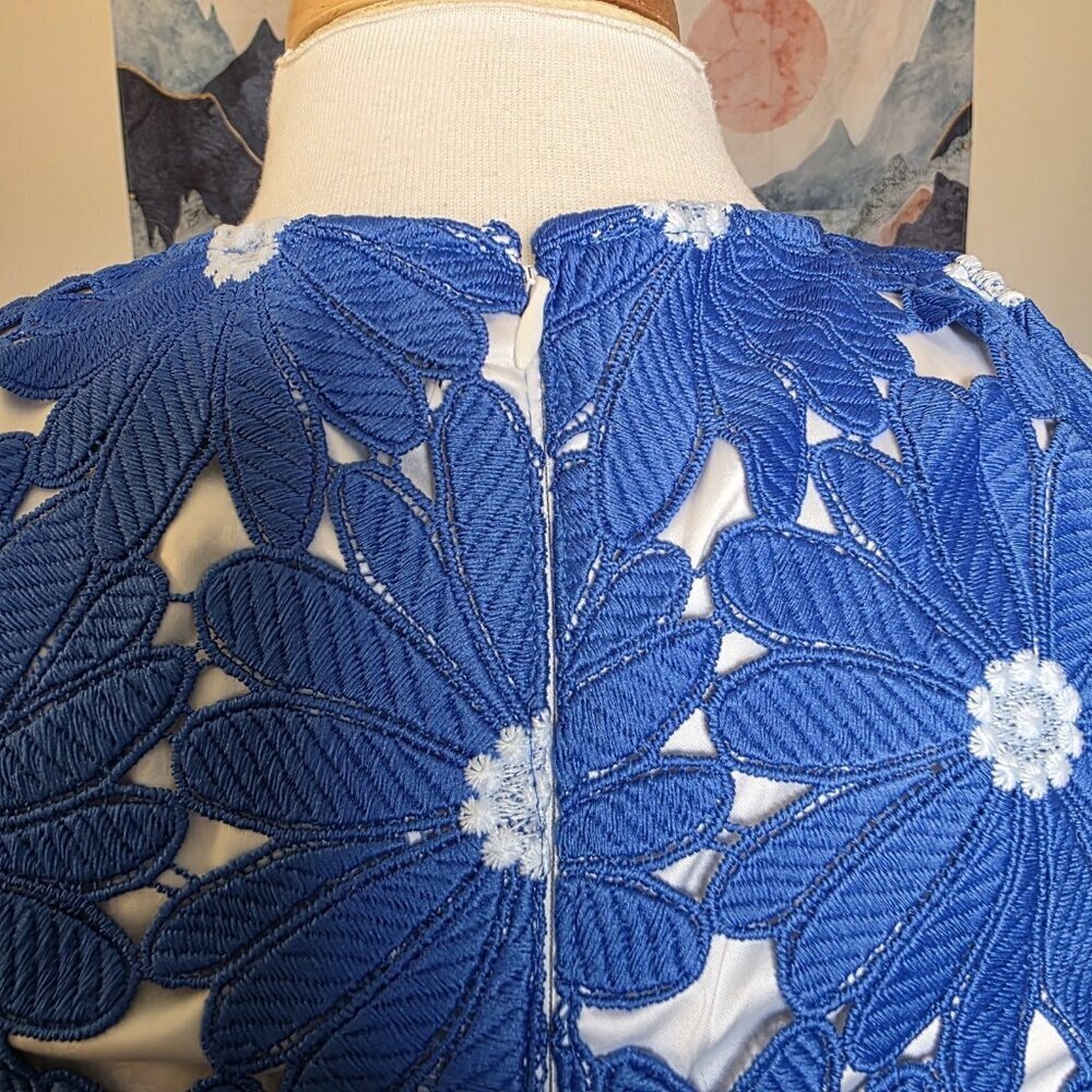 Alex Marie Royal Blue Floral Lace Sheath Dress Size 2 Wedding Guest - Picture 10 of 16